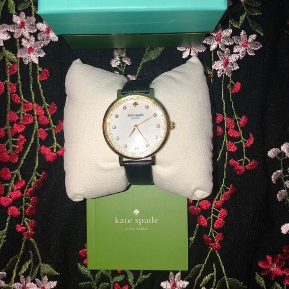 Kate Spade Gold with Gems Black Leather Strap Watch main image 11